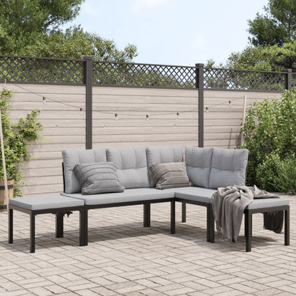 Divani Giardino con Cuscini 4pz Neri Acciaio Verniciato Polvere