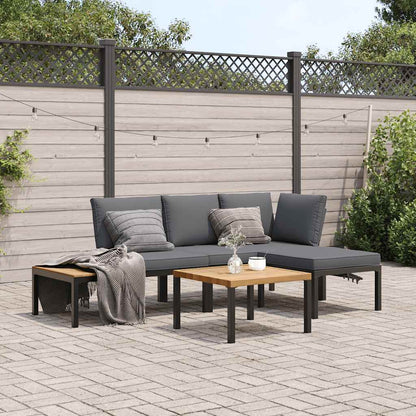 Set Divani da Giardino 4 pz con Cuscini in Alluminio Nero