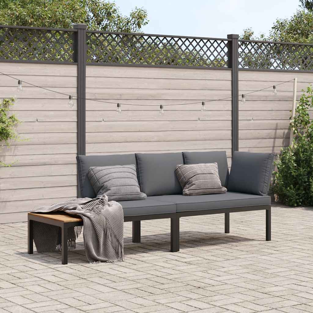 Set Divani da Giardino 2 pz con Cuscini in Alluminio Nero