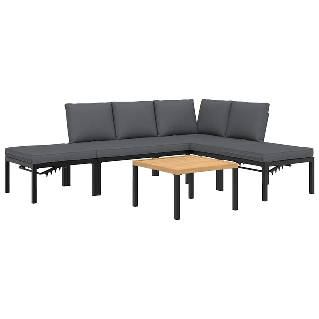Set Divani da Giardino 5 pz con Cuscini in Alluminio Nero