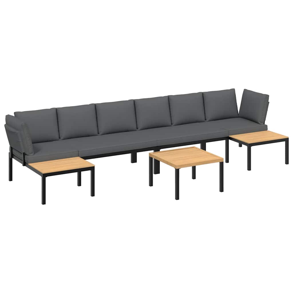Set Divani da Giardino 5 pz con Cuscini in Alluminio Nero
