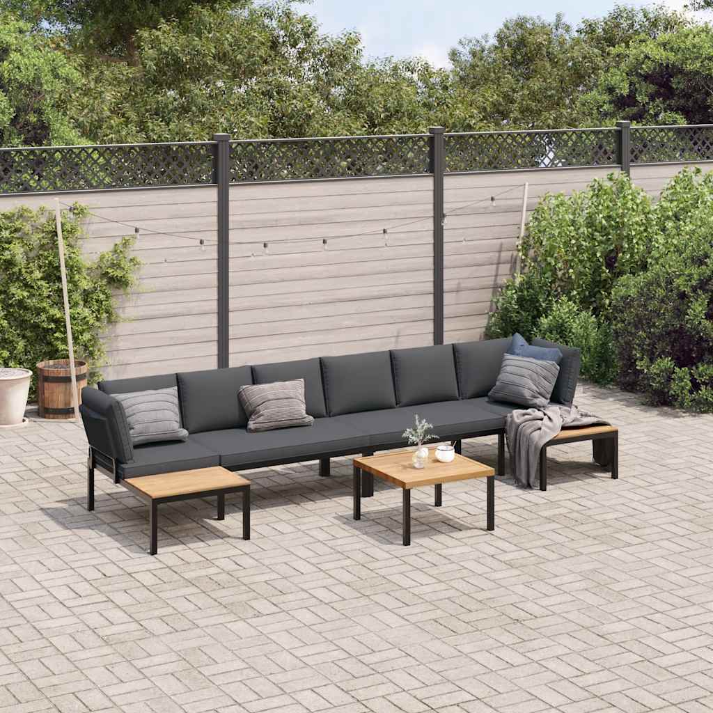 Set Divani da Giardino 5 pz con Cuscini in Alluminio Nero