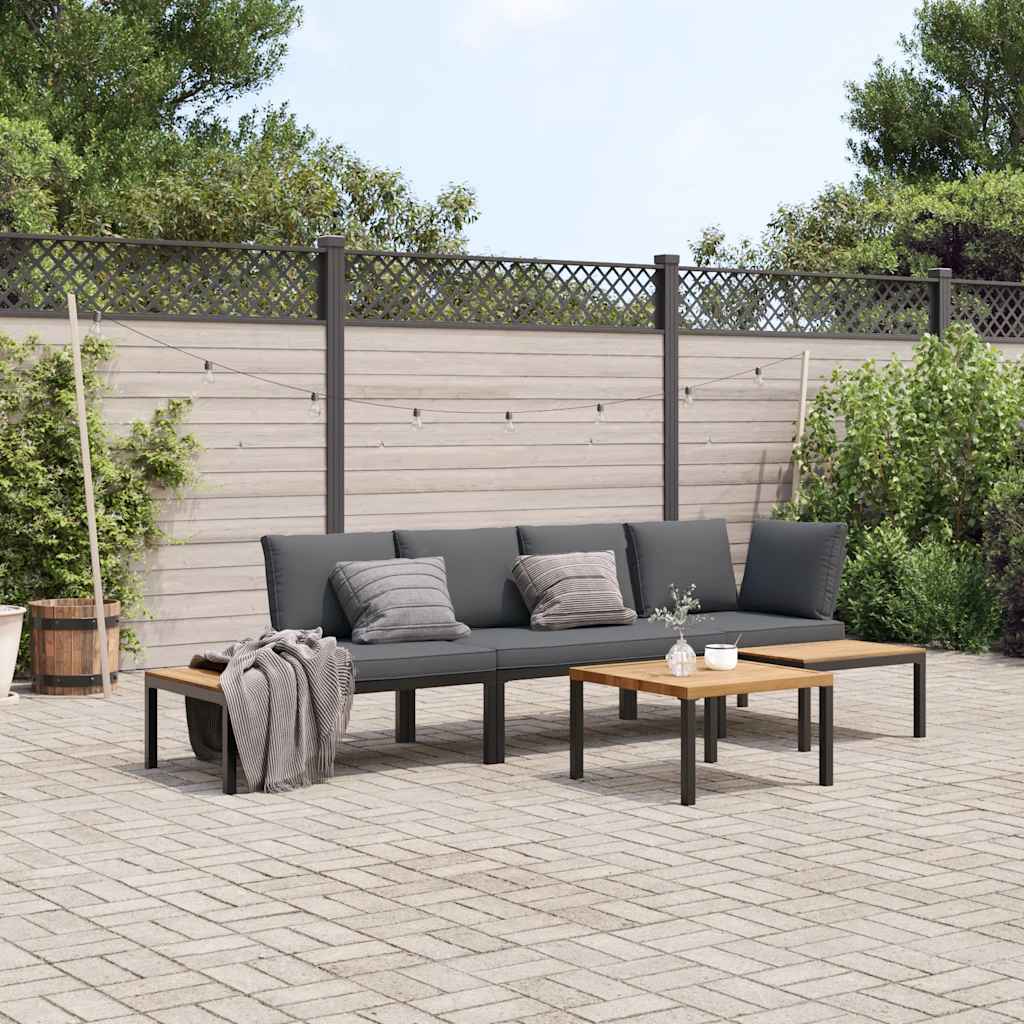 Set Divani da Giardino 4 pz con Cuscini in Alluminio Nero
