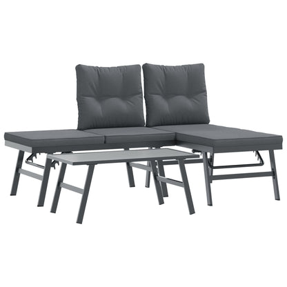 Set Panche Giardino Cuscini 3pz Nere Acciaio Verniciato Polvere