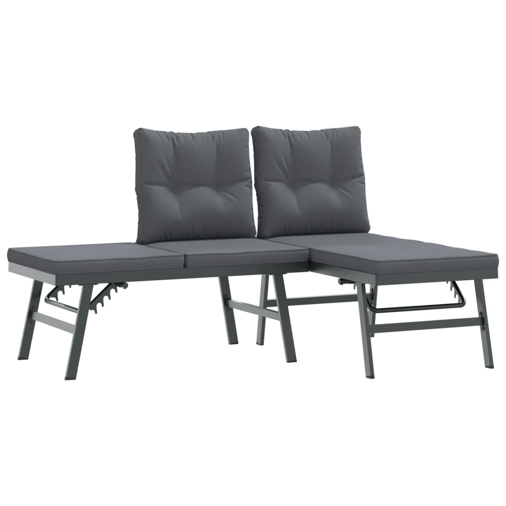 Set Panche Giardino Cuscini 3pz Nere Acciaio Verniciato Polvere