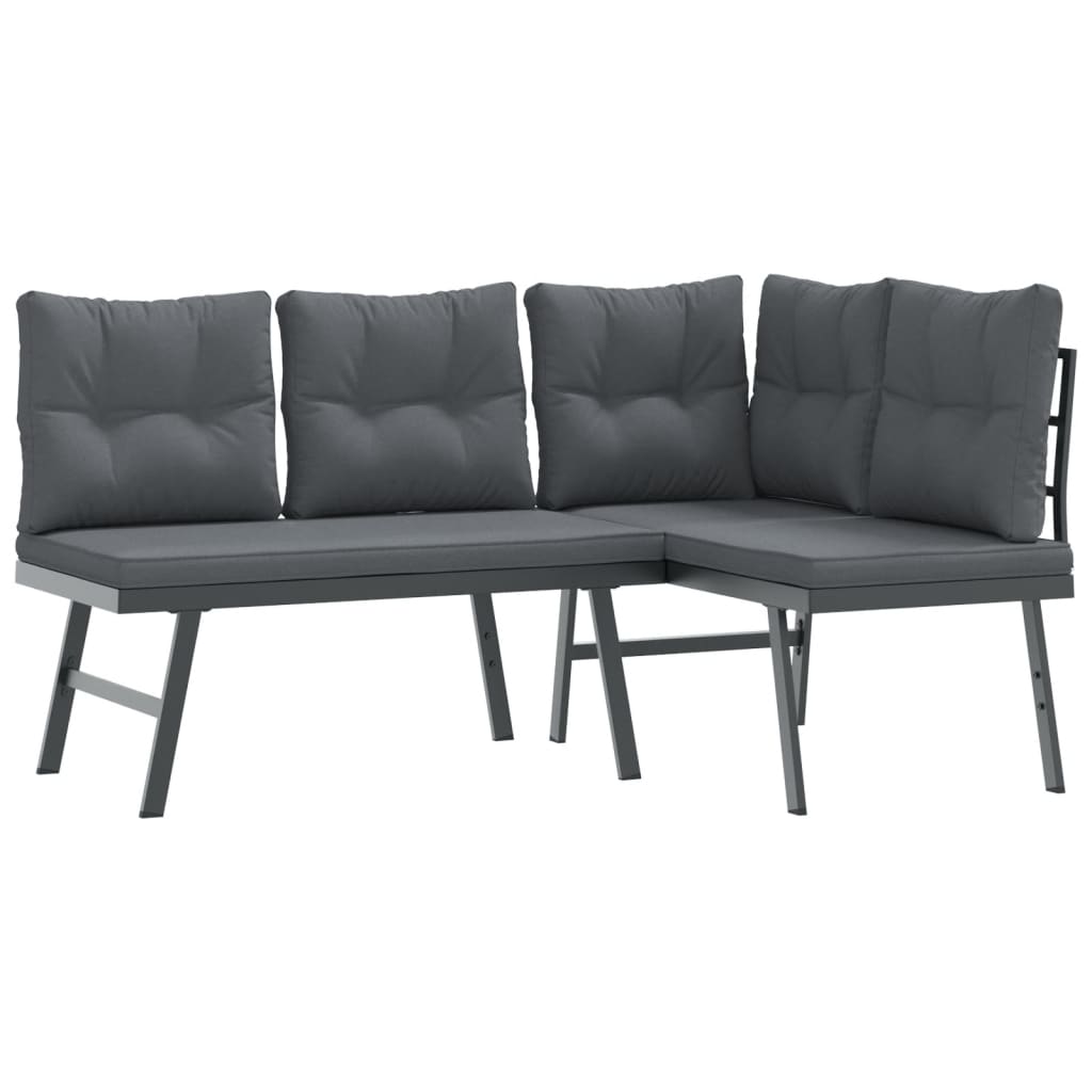 Set Panche Giardino Cuscini 3pz Nere Acciaio Verniciato Polvere