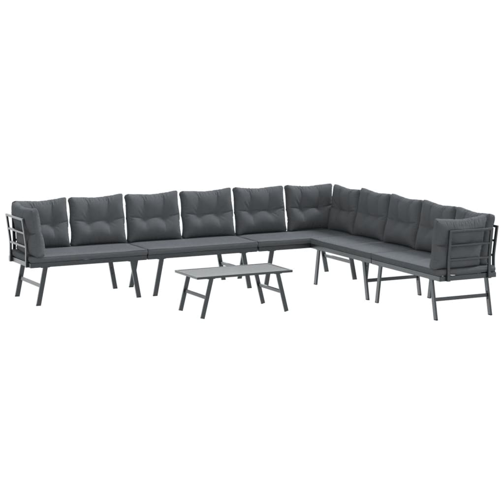 Set Panche Giardino Cuscini 5pz Nere Acciaio Verniciato Polvere