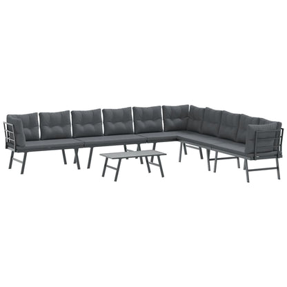 Set Panche Giardino Cuscini 5pz Nere Acciaio Verniciato Polvere