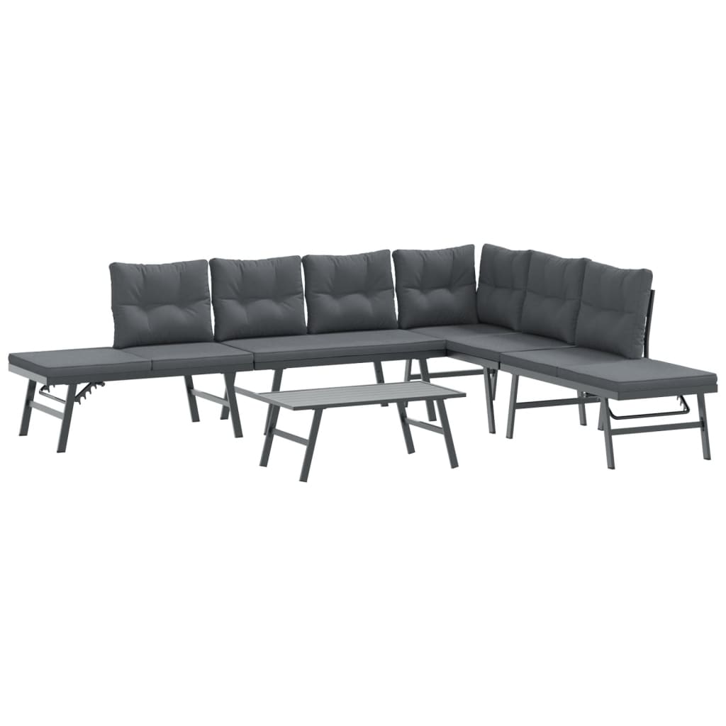 Set Panche Giardino Cuscini 5pz Nere Acciaio Verniciato Polvere