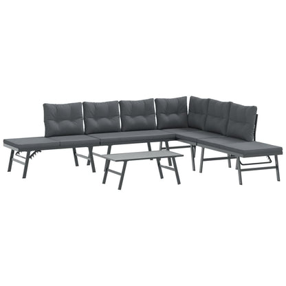 Set Panche Giardino Cuscini 5pz Nere Acciaio Verniciato Polvere