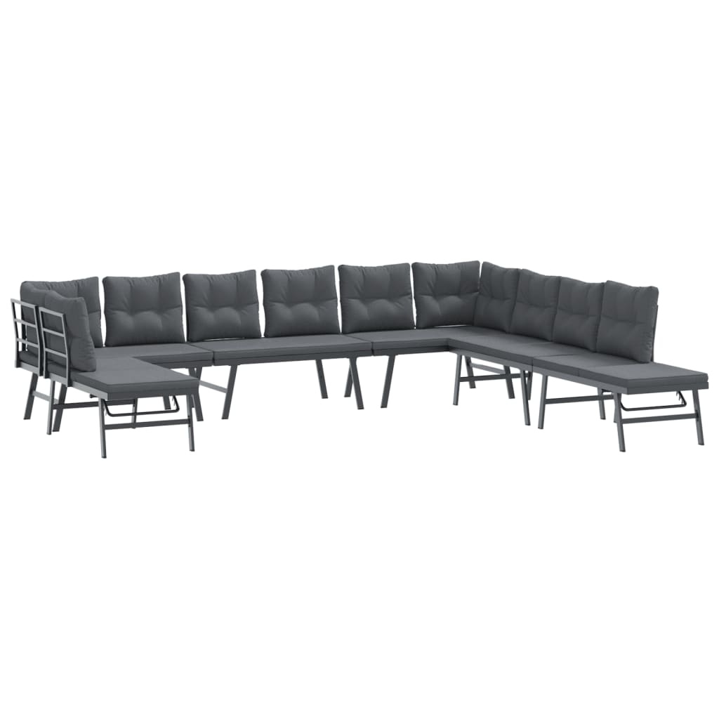 Set Panche Giardino Cuscini 7pz Nere Acciaio Verniciato Polvere