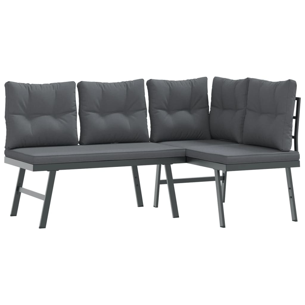 Set Panche Giardino Cuscini 7pz Nere Acciaio Verniciato Polvere
