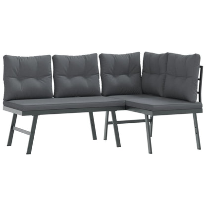 Set Panche Giardino Cuscini 7pz Nere Acciaio Verniciato Polvere