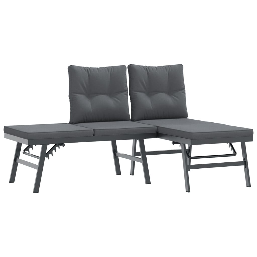 Set Panche Giardino Cuscini 7pz Nere Acciaio Verniciato Polvere