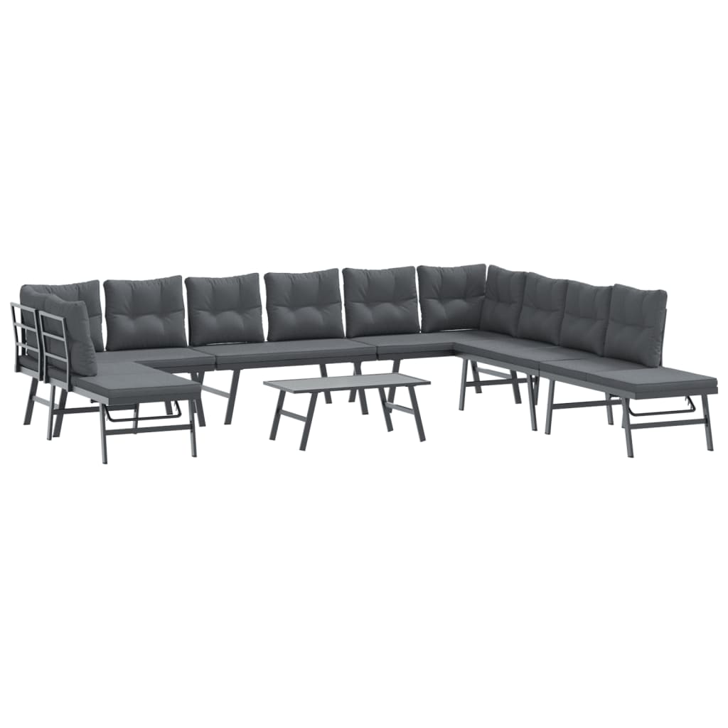 Set Panche Giardino Cuscini 6pz Nere Acciaio Verniciato Polvere