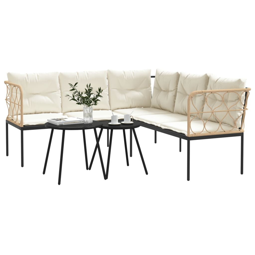 Set Divano da Giardino con Cuscini Nero Acciaio e Textilene