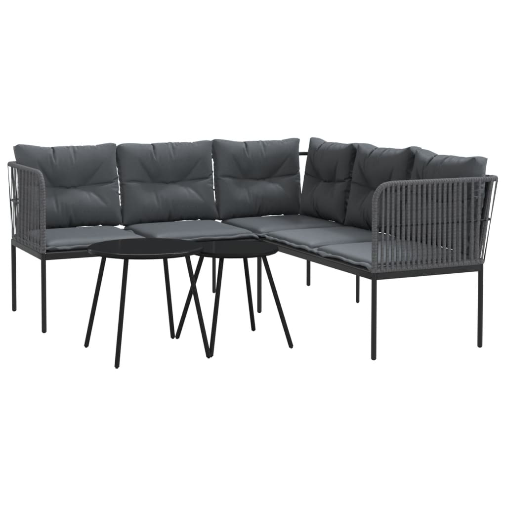 Set Divano da Giardino con Cuscini Nero Acciaio e Textilene