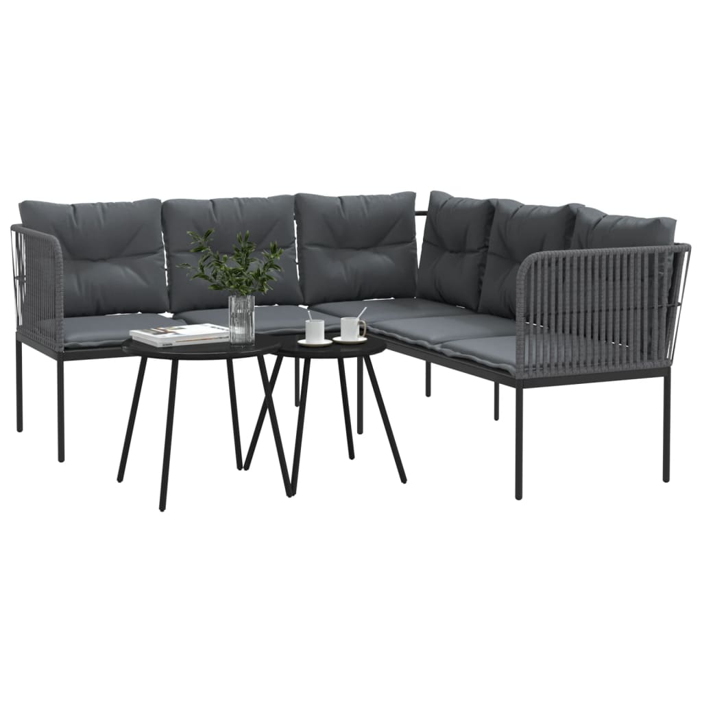 Set Divano da Giardino con Cuscini Nero Acciaio e Textilene