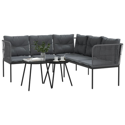 Set Divano da Giardino con Cuscini Nero Acciaio e Textilene