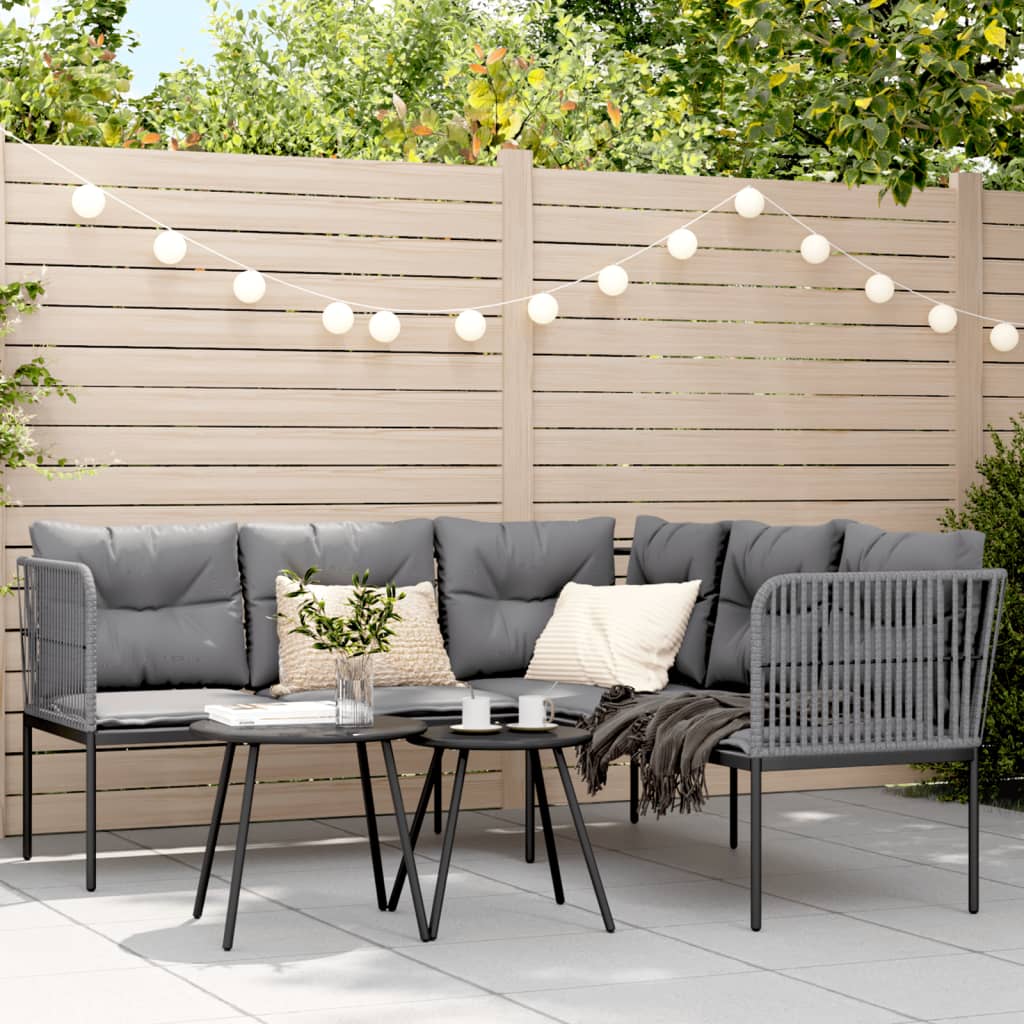 Set Divano da Giardino con Cuscini Nero Acciaio e Textilene
