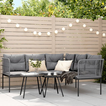 Set Divano da Giardino con Cuscini Nero Acciaio e Textilene