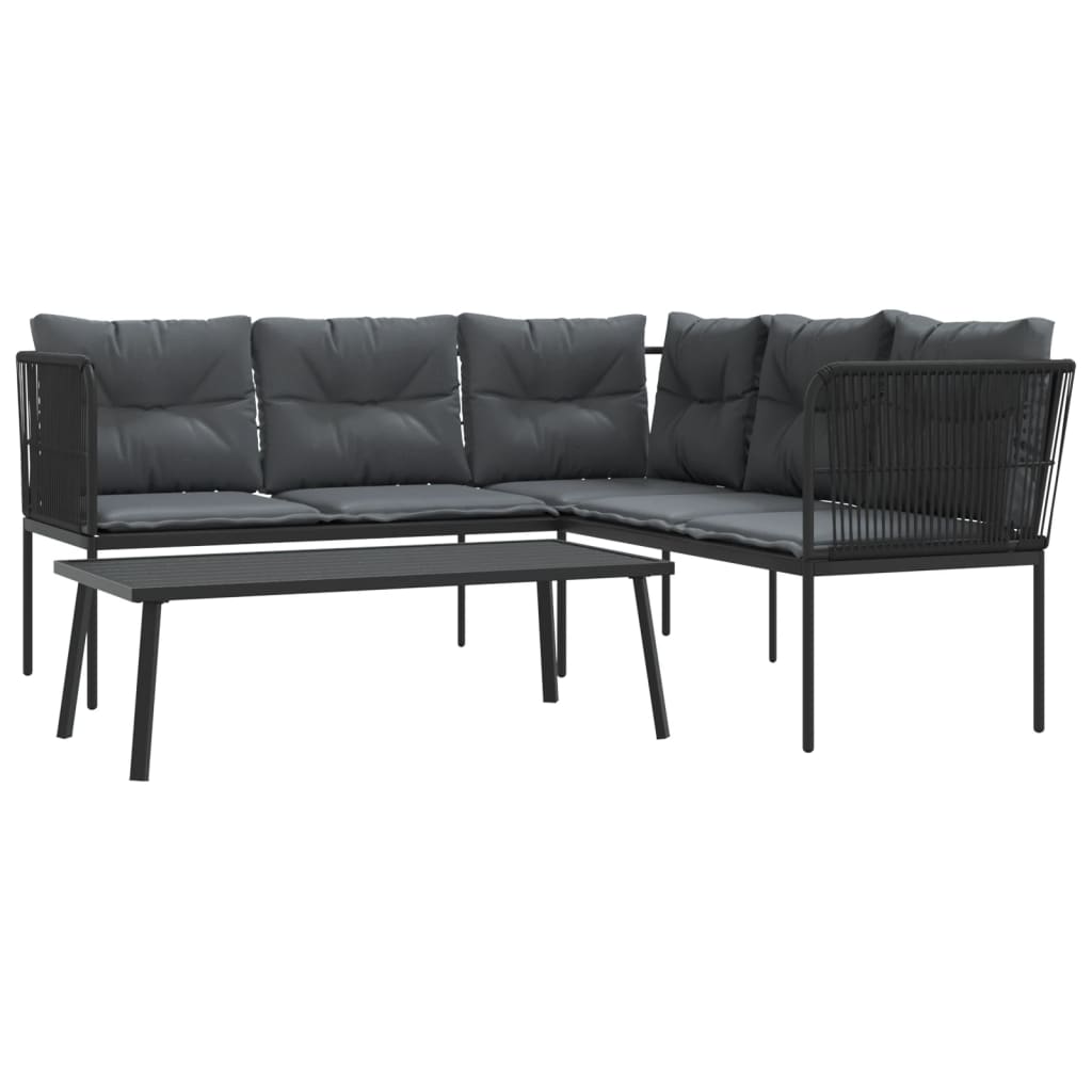 Set Divano da Giardino con Cuscini Nero Acciaio e Textilene