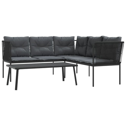 Set Divano da Giardino con Cuscini Nero Acciaio e Textilene