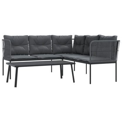 Set Divano da Giardino con Cuscini Nero Acciaio e Textilene