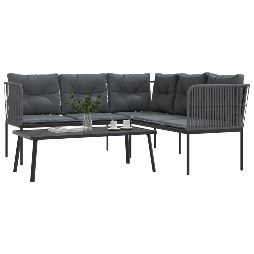 Set Divano da Giardino con Cuscini Nero Acciaio e Textilene