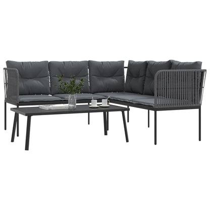 Set Divano da Giardino con Cuscini Nero Acciaio e Textilene