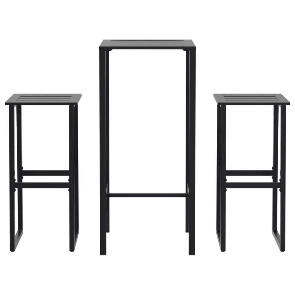 Set Bar da Giardino 3pz Nero in Acciaio Verniciato a Polvere