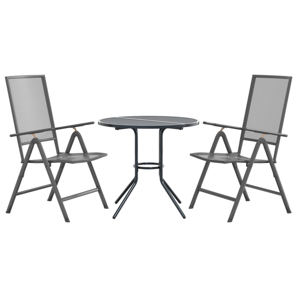 Set Sedie Giardino Reclinabili 3pz Antracite Acciaio Verniciato