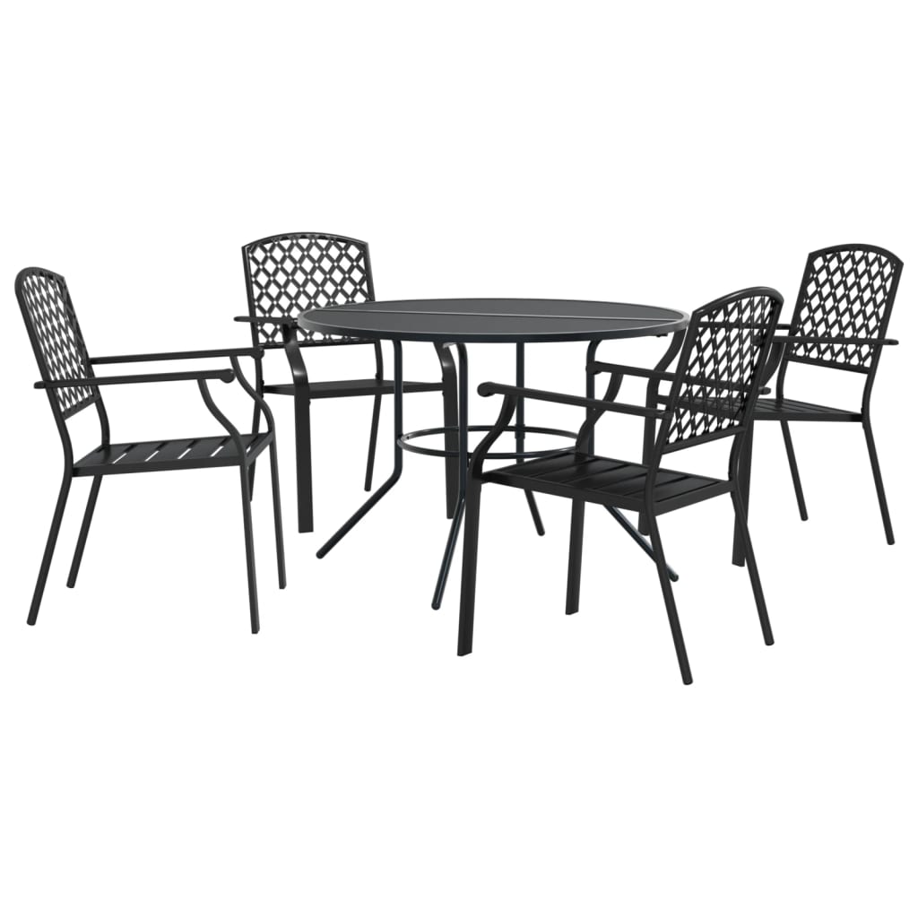 Set Sedie Giardino Impilabili 5pz Antracite Acciaio Verniciato