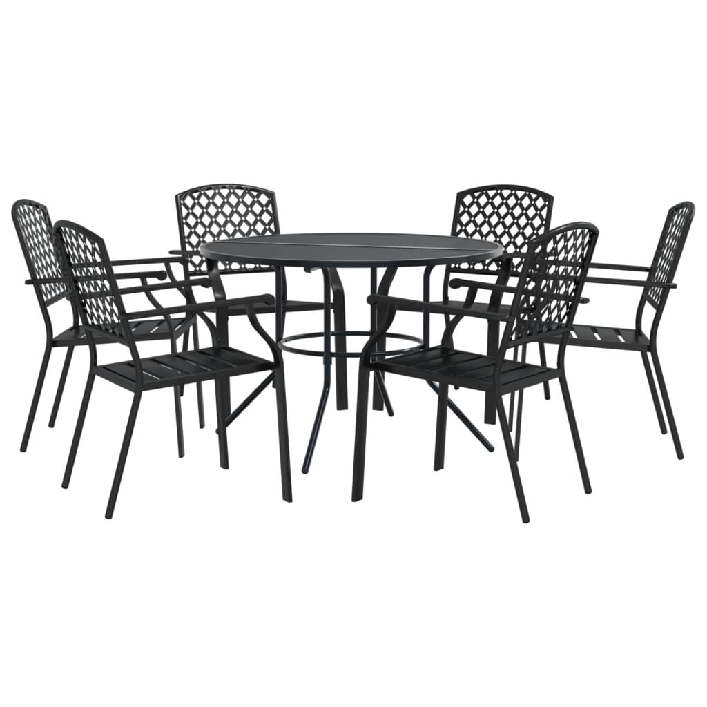 Set Sedie Giardino Impilabili 7pz Antracite Acciaio Verniciato