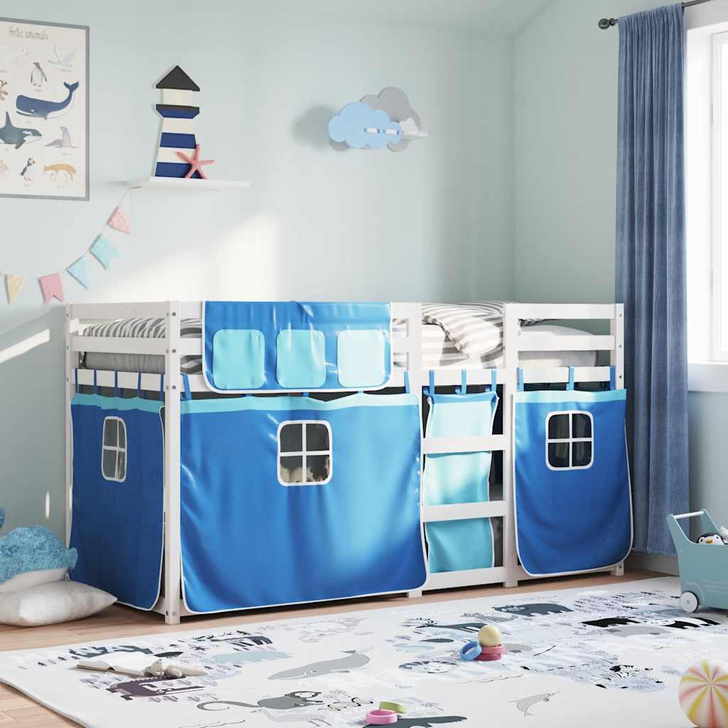 Letto a Castello senza Materasso Blu 80x200 cm Massello Pino