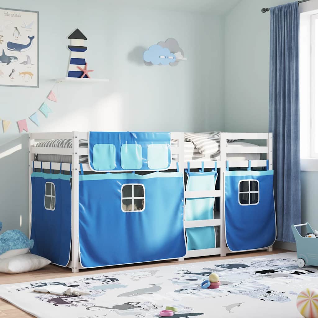 Letto a Castello senza Materasso Blu 90x190cm Massello Pino