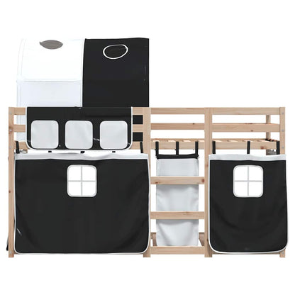 Letto a Castello senza Materasso Bianco e Nero 90x200cm in Pino