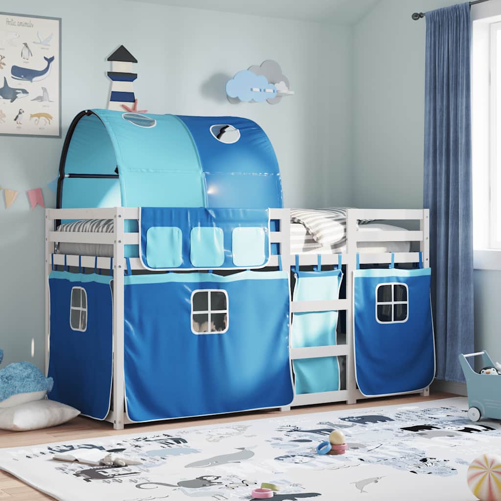 Letto a Castello senza Materasso Blu 90x190cm Massello Pino