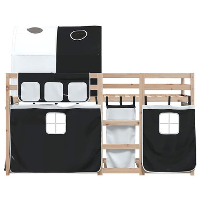 Letto a Castello senza Materasso Bianco e Nero 90x200cm in Pino
