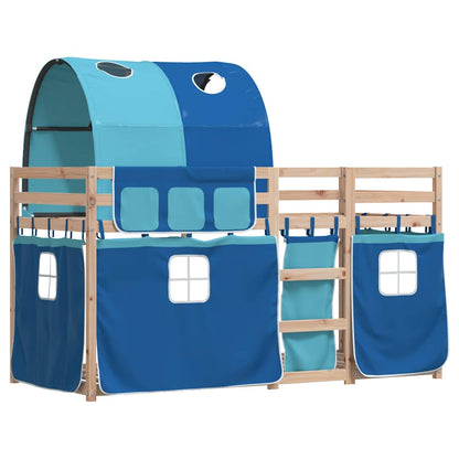 Letto a Castello senza Materasso Blu 90x200cm Massello Pino