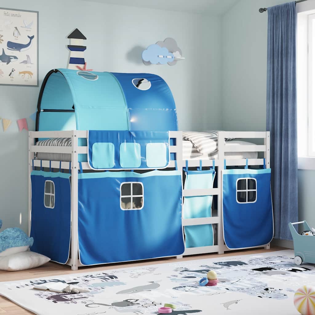 Letto a Castello senza Materasso Blu 90x190cm Massello Pino
