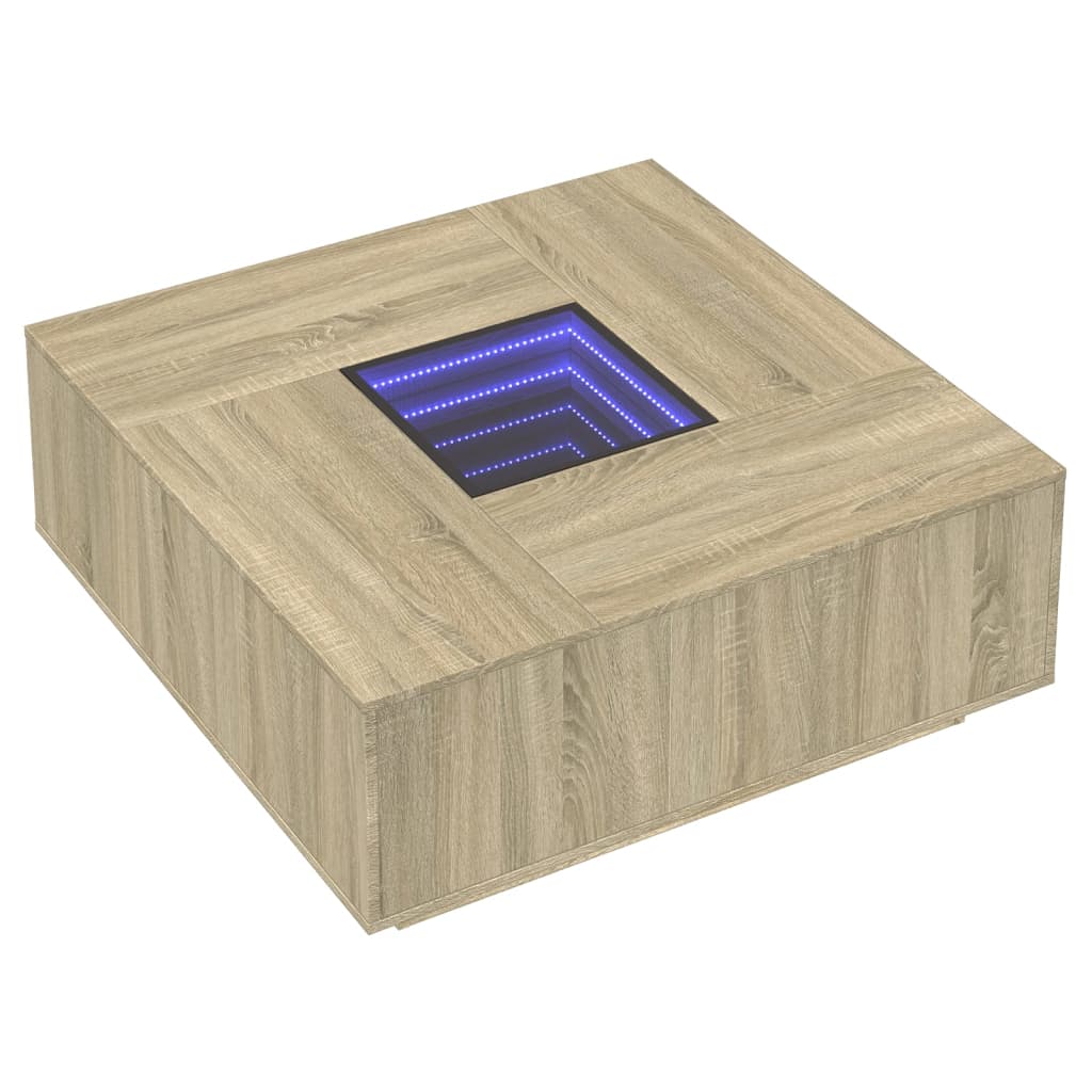 Tavolino da Salotto con LED Infinity Rovere Sonoma 100x100x40cm