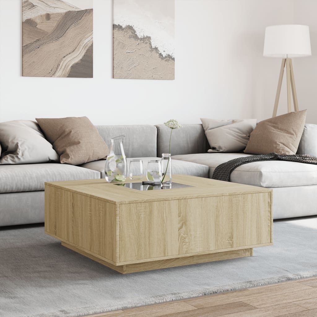 Tavolino da Salotto con LED Infinity Rovere Sonoma 100x100x40cm