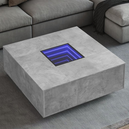 Tavolino Salotto con LED Infinity Grigio Cemento 100x100x40 cm