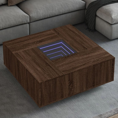 Tavolino Salotto con LED Infinity Rovere Marrone 100x100x40 cm