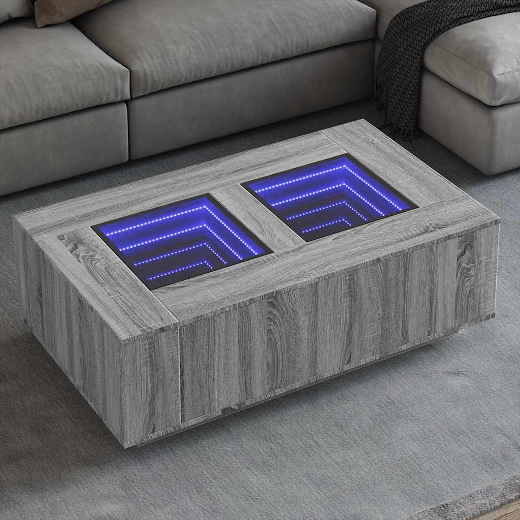 Tavolino da Salotto con LED Infinity Rovere Sonoma 116x69x40 cm