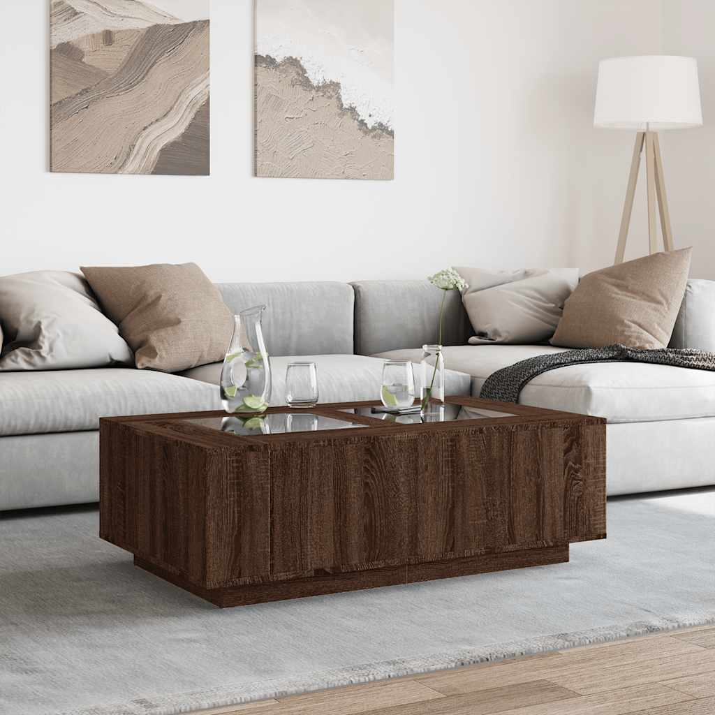 Tavolino Salotto con LED Infinity Rovere Marrone 116x69x40 cm