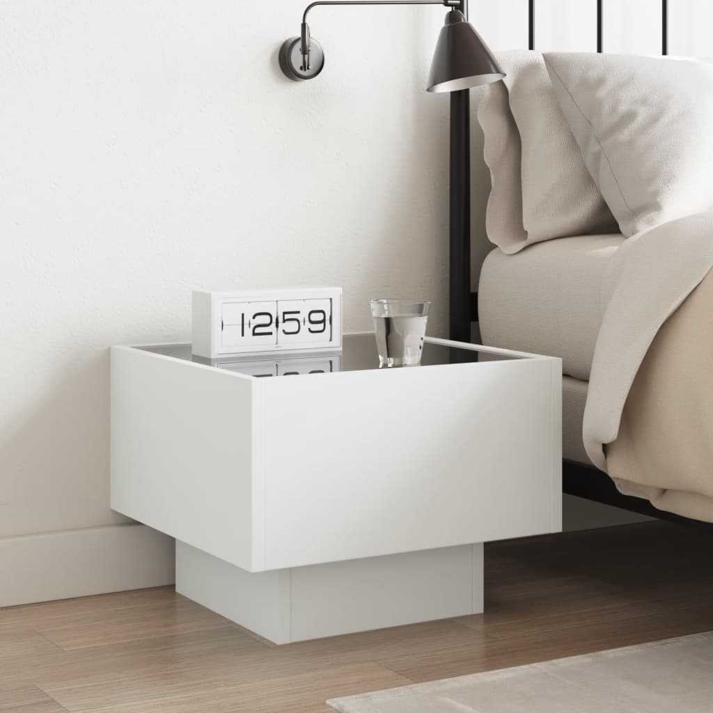 Comodino con LED Infinity Bianco 40x40x30 cm