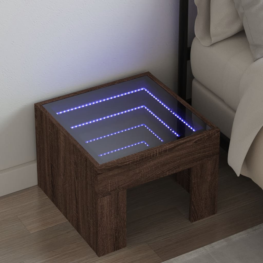Comodino con LED Infinity Rovere Marrone 40x40x30 cm