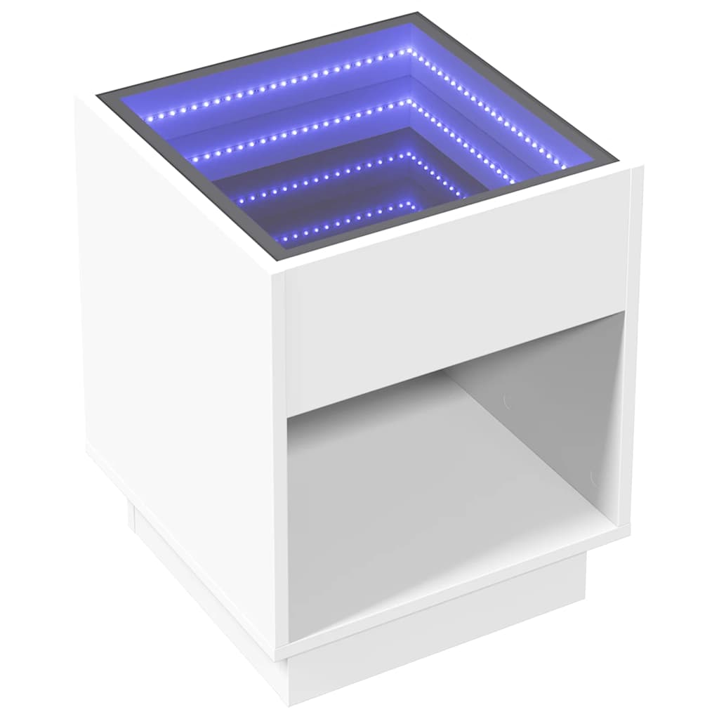 Comodino con LED Infinity Bianco 40x40x50 cm